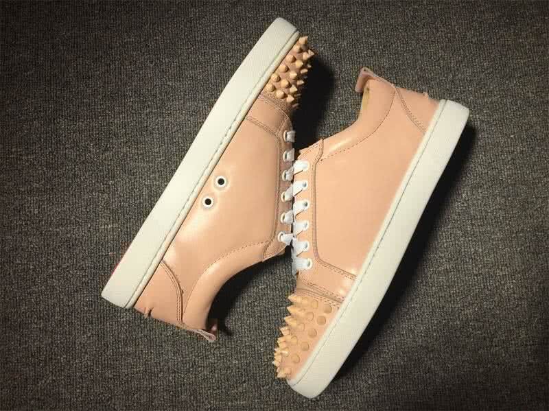Christian Louboutin Low Top Lace-up Nude Pink Leather And Rivets On Toe Cap 6