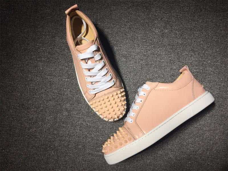 Christian Louboutin Low Top Lace-up Nude Pink Leather And Rivets On Toe Cap 7