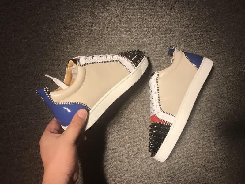Christian Louboutin Low Top Lace-up Creamy Blue And Rivets On Toe Cap 7