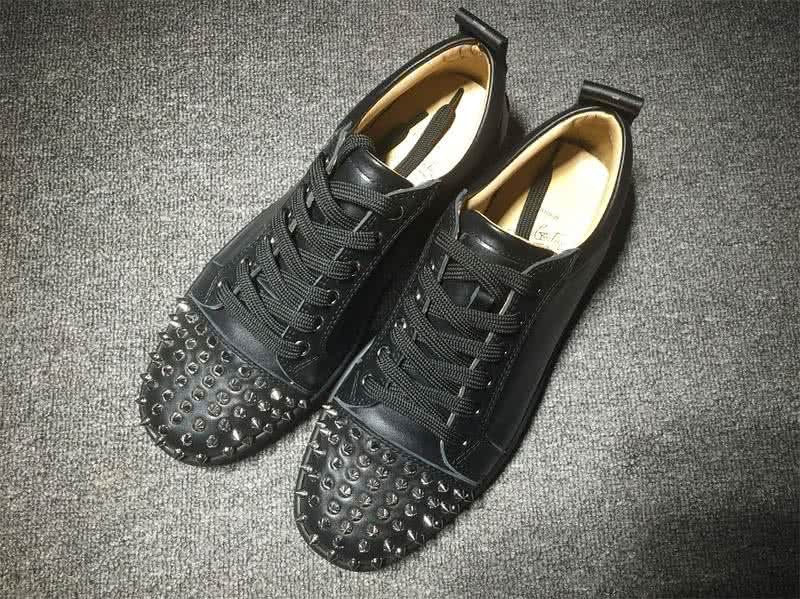 Christian Louboutin Low Top Lace-up All Black Leather And Rivets On Toe Cap 1