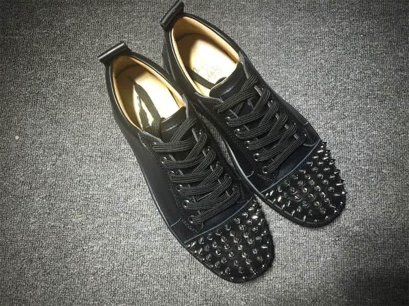 Christian Louboutin Low Top Lace-up All Black Leather And Rivets On Toe Cap 2