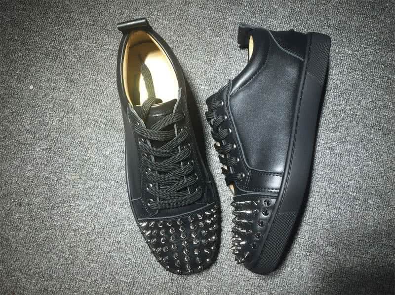 Christian Louboutin Low Top Lace-up All Black Leather And Rivets On Toe Cap 3