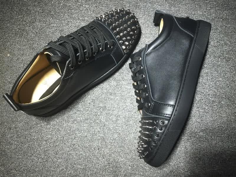 Christian Louboutin Low Top Lace-up All Black Leather And Rivets On Toe Cap 4