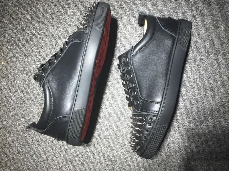 Christian Louboutin Low Top Lace-up All Black Leather And Rivets On Toe Cap 5