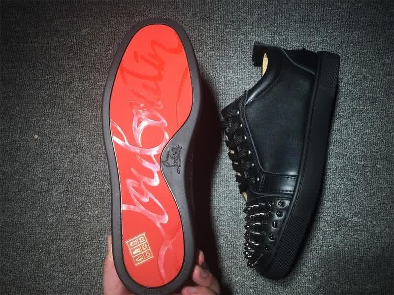 Christian Louboutin Low Top Lace-up All Black Leather And Rivets On Toe Cap 6