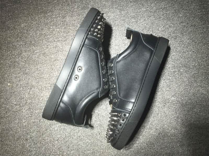Christian Louboutin Low Top Lace-up All Black Leather And Rivets On Toe Cap 7