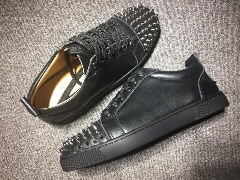 Christian Louboutin Low Top Lace-up All Black Leather And Rivets On Toe Cap 8