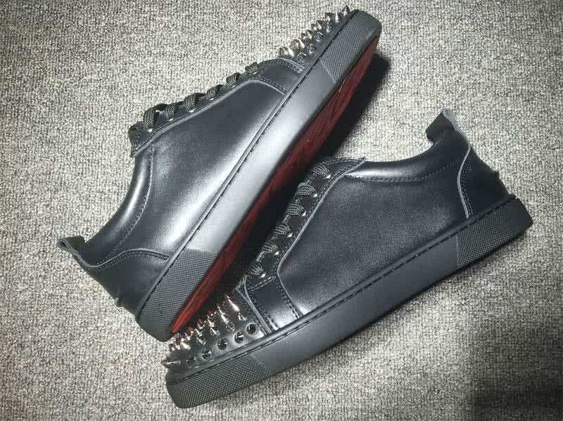 Christian Louboutin Low Top Lace-up All Black Leather And Rivets On Toe Cap 9