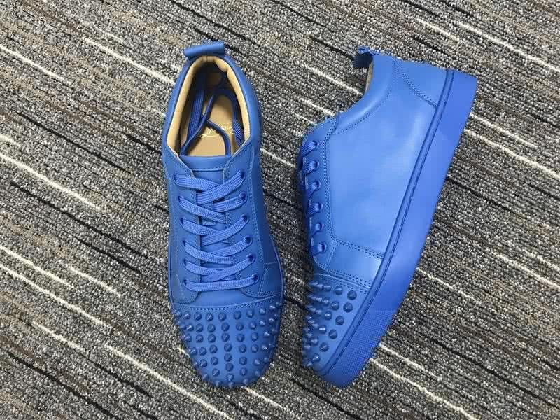 Christian Louboutin Low Top Lace-up All Blue Leather And Rivets On Toe Cap 2