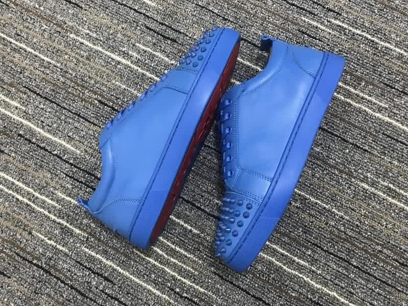Christian Louboutin Low Top Lace-up All Blue Leather And Rivets On Toe Cap 4