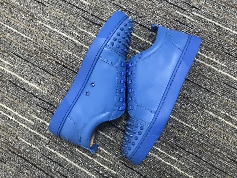 Christian Louboutin Low Top Lace-up All Blue Leather And Rivets On Toe Cap 6