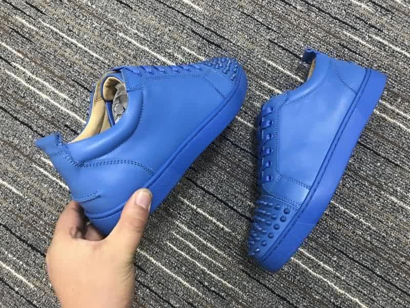 Christian Louboutin Low Top Lace-up All Blue Leather And Rivets On Toe Cap 8