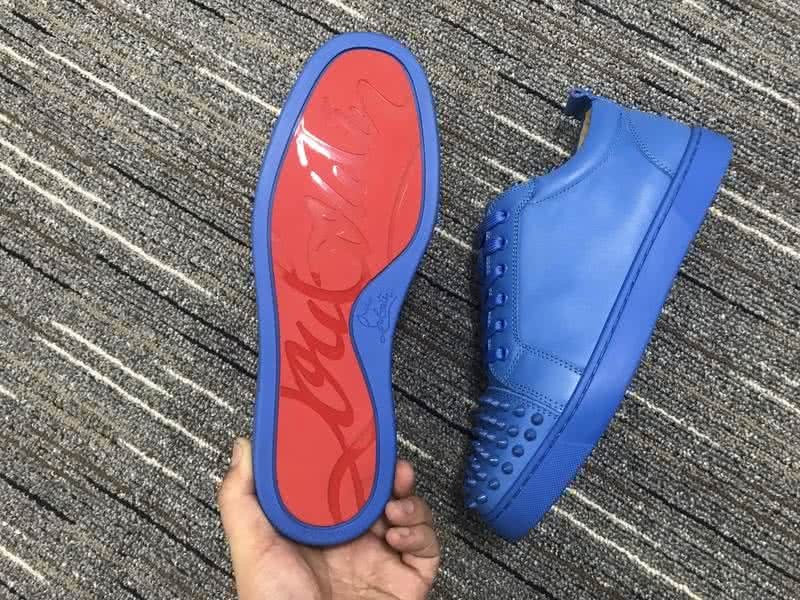 Christian Louboutin Low Top Lace-up All Blue Leather And Rivets On Toe Cap 7