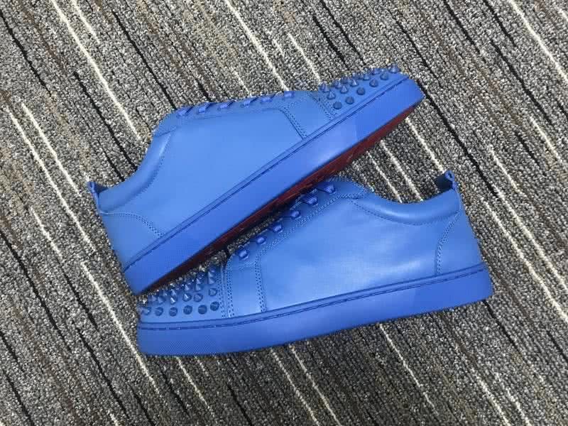 Christian Louboutin Low Top Lace-up All Blue Leather And Rivets On Toe Cap 9