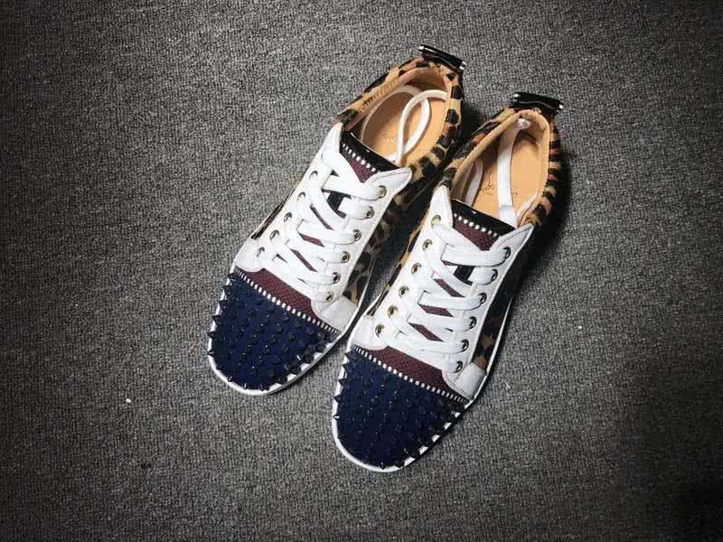 Christian Louboutin Low Top Lace-up Leopard And Dark Blue Rivets On Toe Cap 1