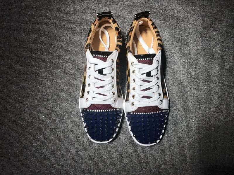 Christian Louboutin Low Top Lace-up Leopard And Dark Blue Rivets On Toe Cap 3