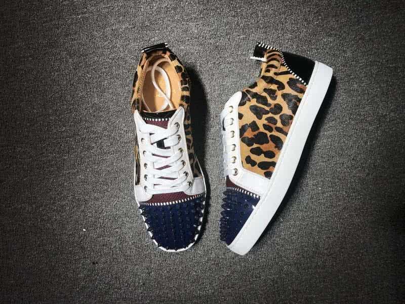 Christian Louboutin Low Top Lace-up Leopard And Dark Blue Rivets On Toe Cap 2