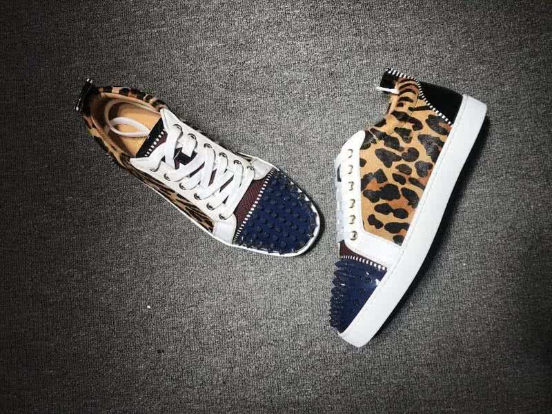 Christian Louboutin Low Top Lace-up Leopard And Dark Blue Rivets On Toe Cap 4