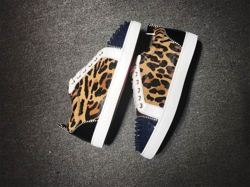 Christian Louboutin Low Top Lace-up Leopard And Dark Blue Rivets On Toe Cap 5