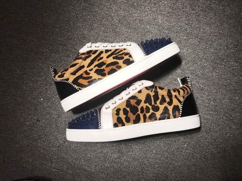 Christian Louboutin Low Top Lace-up Leopard And Dark Blue Rivets On Toe Cap 9