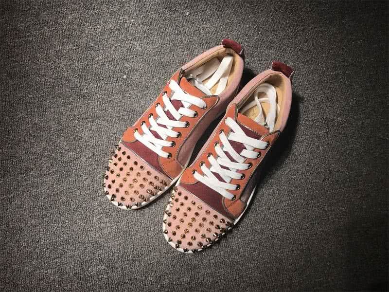 Christian Louboutin Low Top Lace-up Pink Wine And Orange Suede Rivets On Toe Cap 1