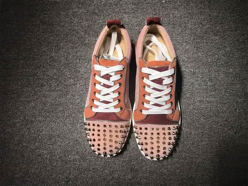 Christian Louboutin Low Top Lace-up Pink Wine And Orange Suede Rivets On Toe Cap 2
