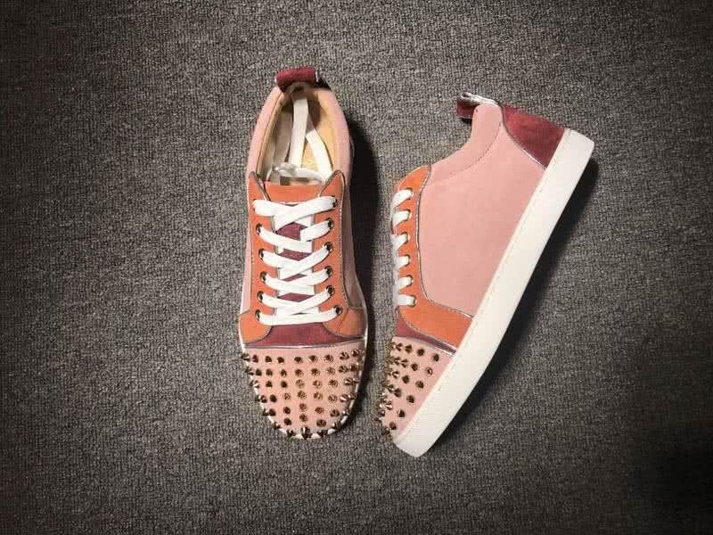Christian Louboutin Low Top Lace-up Pink Wine And Orange Suede Rivets On Toe Cap 3