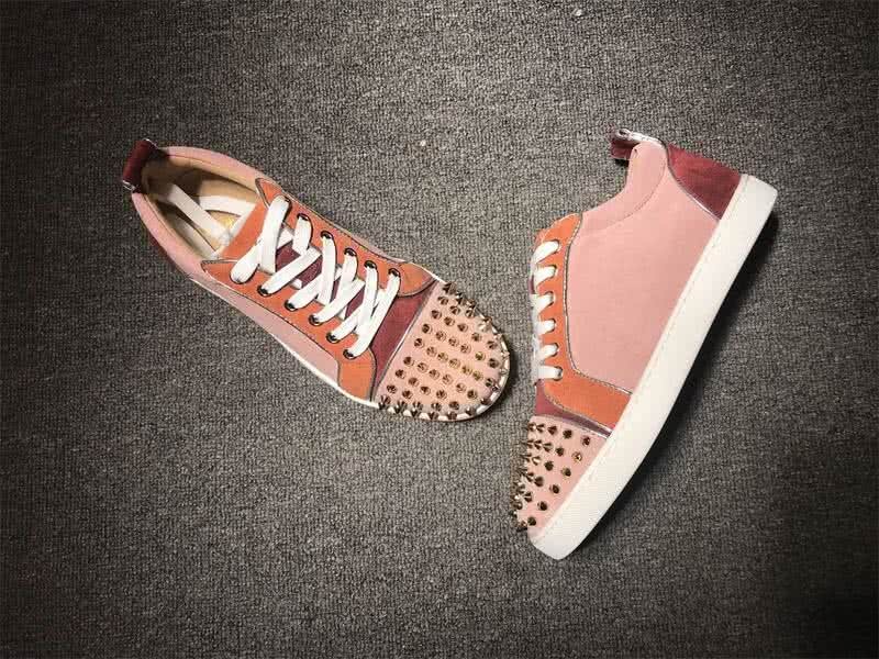 Christian Louboutin Low Top Lace-up Pink Wine And Orange Suede Rivets On Toe Cap 4
