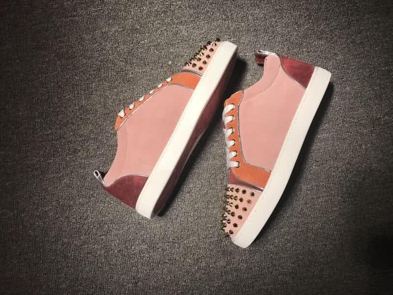 Christian Louboutin Low Top Lace-up Pink Wine And Orange Suede Rivets On Toe Cap 5