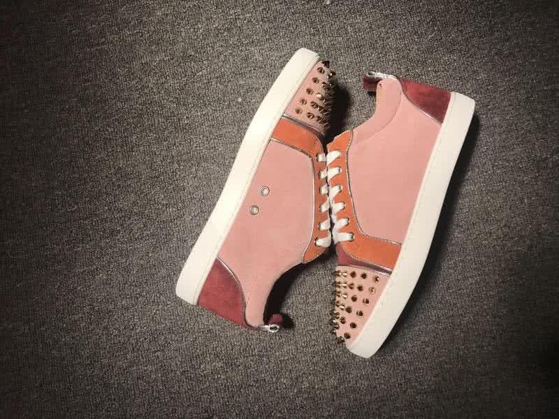 Christian Louboutin Low Top Lace-up Pink Wine And Orange Suede Rivets On Toe Cap 6