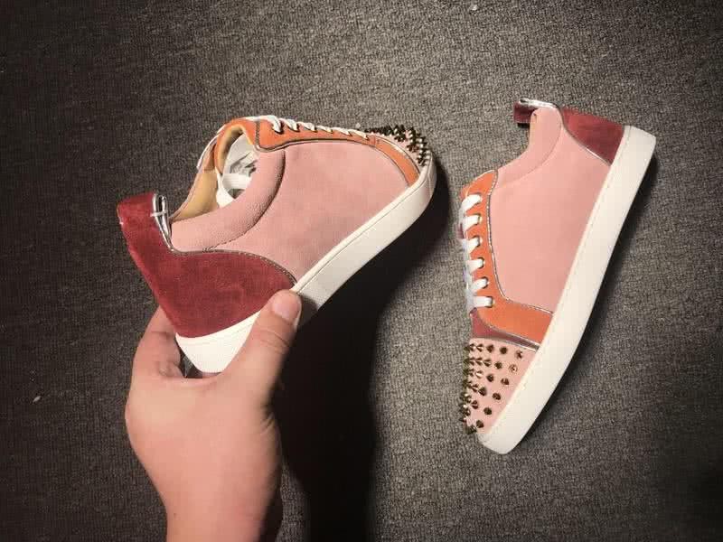Christian Louboutin Low Top Lace-up Pink Wine And Orange Suede Rivets On Toe Cap 7