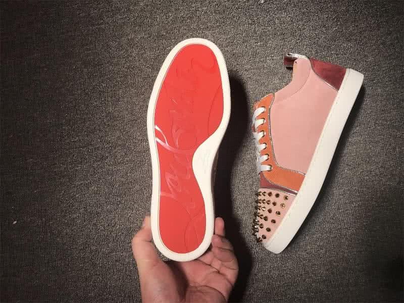 Christian Louboutin Low Top Lace-up Pink Wine And Orange Suede Rivets On Toe Cap 8