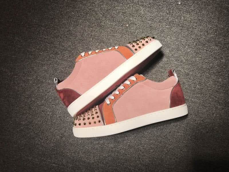 Christian Louboutin Low Top Lace-up Pink Wine And Orange Suede Rivets On Toe Cap 9