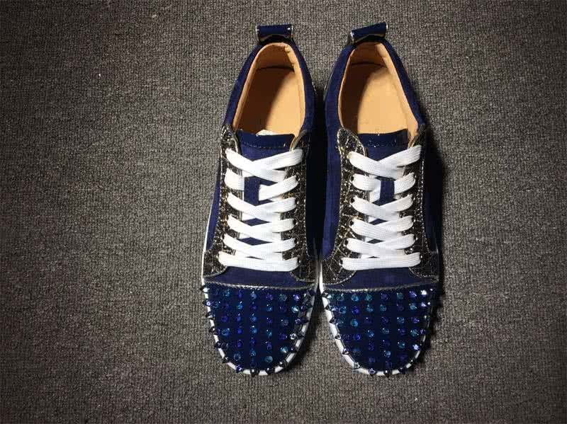 Christian Louboutin Low Top Lace-up Blue Suede And Rivets On Toe Cap 2