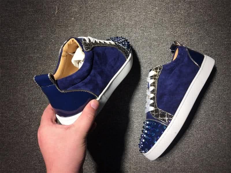 Christian Louboutin Low Top Lace-up Blue Suede And Rivets On Toe Cap 7