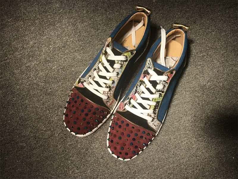 Christian Louboutin Low Top Lace-up Blue Suede wine Black And Rivets On Toe Cap 1