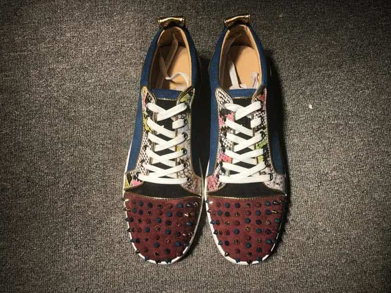 Christian Louboutin Low Top Lace-up Blue Suede wine Black And Rivets On Toe Cap 2