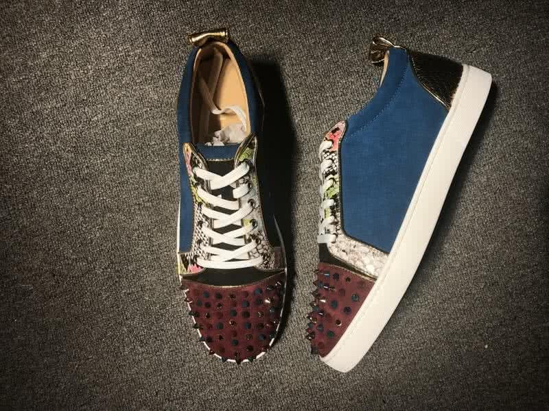 Christian Louboutin Low Top Lace-up Blue Suede wine Black And Rivets On Toe Cap 3