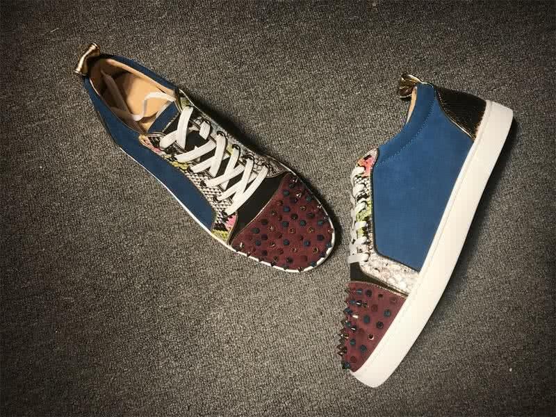 Christian Louboutin Low Top Lace-up Blue Suede wine Black And Rivets On Toe Cap 4