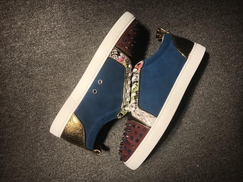 Christian Louboutin Low Top Lace-up Blue Suede wine Black And Rivets On Toe Cap 5