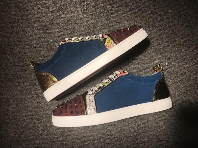 Christian Louboutin Low Top Lace-up Blue Suede wine Black And Rivets On Toe Cap 9