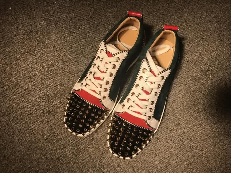 Christian Louboutin Low Top Lace-up Green White Black Red And Rivets On Toe Cap 1