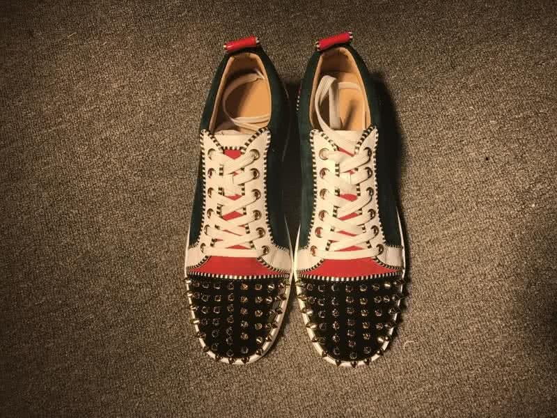 Christian Louboutin Low Top Lace-up Green White Black Red And Rivets On Toe Cap 3