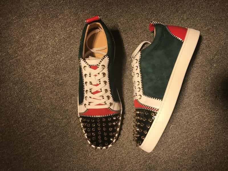 Christian Louboutin Low Top Lace-up Green White Black Red And Rivets On Toe Cap 2