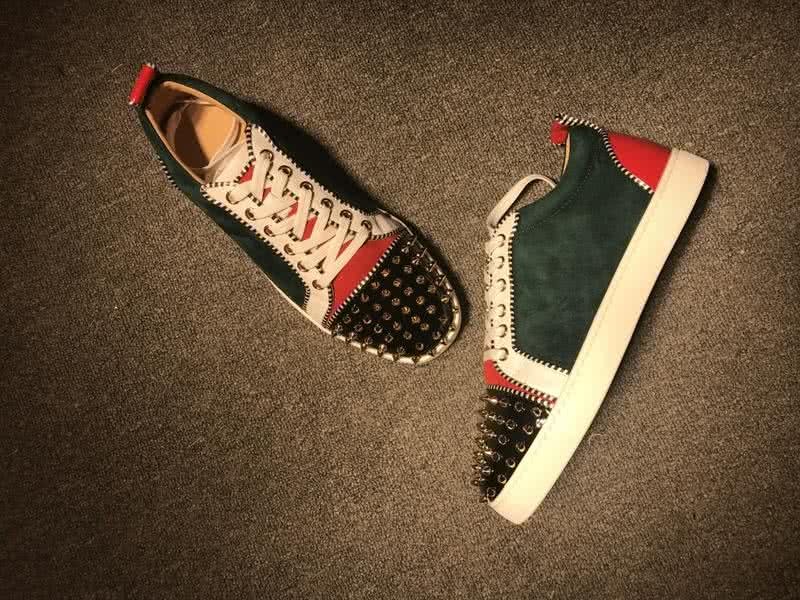 Christian Louboutin Low Top Lace-up Green White Black Red And Rivets On Toe Cap 4