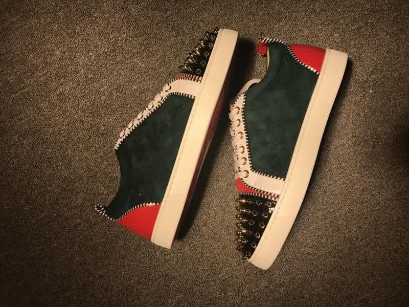 Christian Louboutin Low Top Lace-up Green White Black Red And Rivets On Toe Cap 5