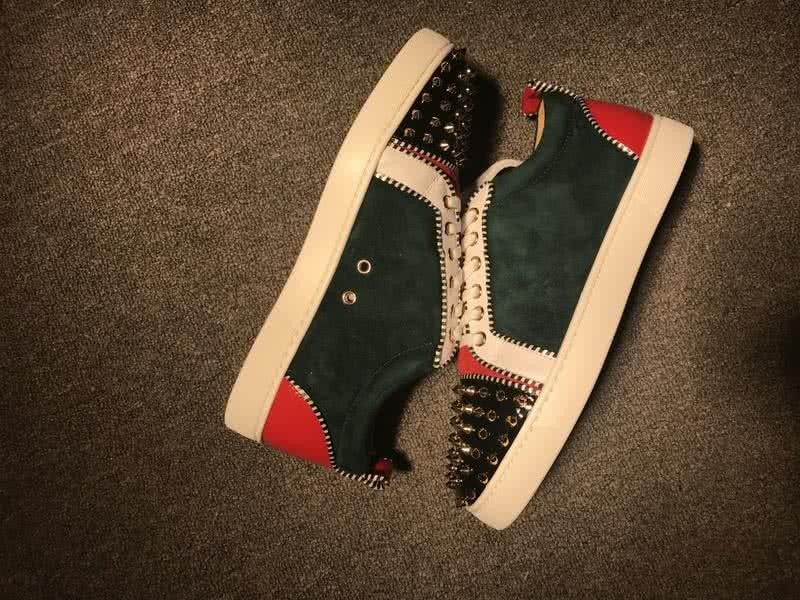 Christian Louboutin Low Top Lace-up Green White Black Red And Rivets On Toe Cap 6
