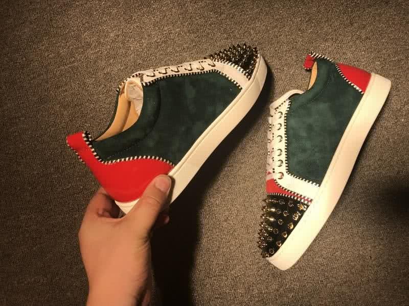 Christian Louboutin Low Top Lace-up Green White Black Red And Rivets On Toe Cap 7