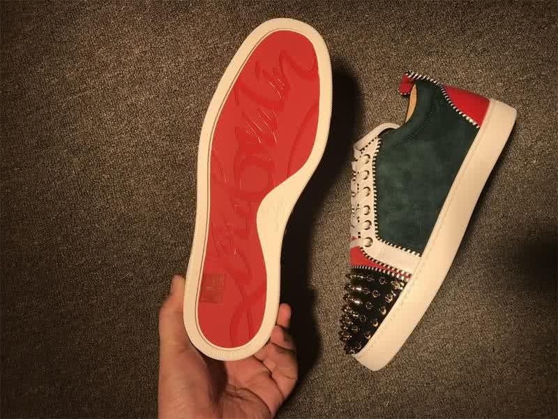 Christian Louboutin Low Top Lace-up Green White Black Red And Rivets On Toe Cap 8