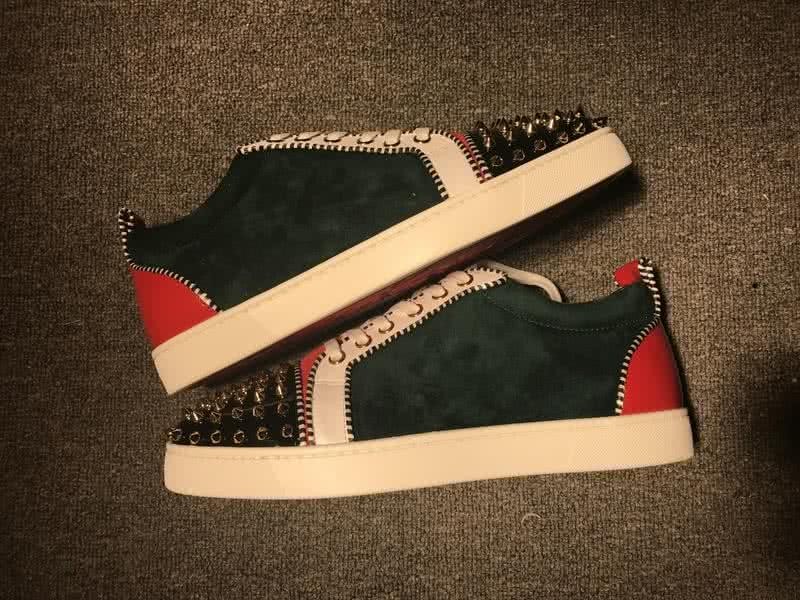 Christian Louboutin Low Top Lace-up Green White Black Red And Rivets On Toe Cap 9
